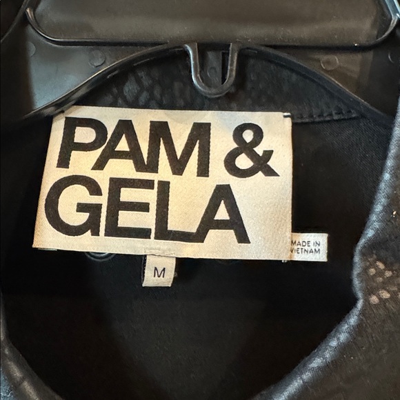 Pam & Gela Black snake skin Textured Faux Leather Trucker Jacket - Picture 2 of 6